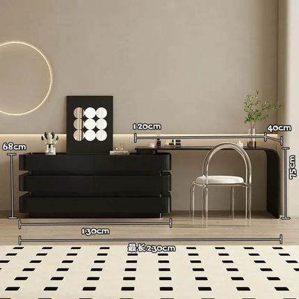 Black Dressing Table With Integrated Drawer Cabinet, Italian-Style Makeup Table, Vintage Style, High-End Solid