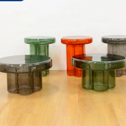 Modern Designed Hand Blown High and Low Combination Glass Coffee Table Panel Style Living Room Side Table Small Tea Table
