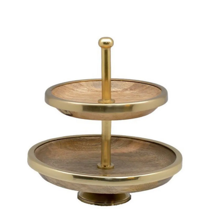 High Quality Modern Stylist Design Handmade Wooden Cake Serving Stand With Gold Metal Floral Cupcake Holder Dishwasher Safe