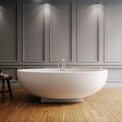 Freestanding Terrazzo Stone Soaking Bathtub Natural Stone Beige Cream Marble