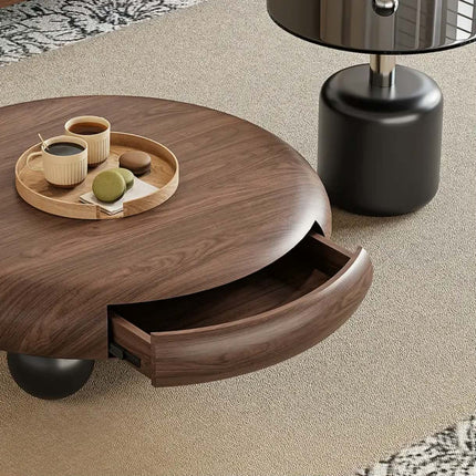 Antique walnut wabi-sabi style modern decorative coffee table with storage living room furniture high-end light luxury