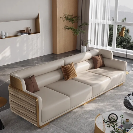 Grand Cream Velvet Elite Sofa Set with Striking Golden Details Premium Quality