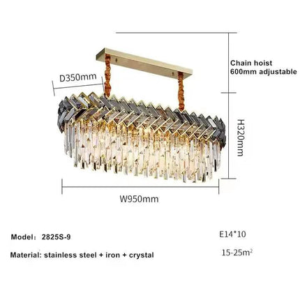 Modern Hotel Clear Chandelier Lamp Living Room Kitchen Hanging Gray Crystal Pendant Lighting E14