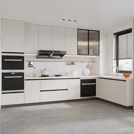Custom Home Kitchen Cabinets with Integrated Quartz Countertop Stove Cabinet Kitchen Storage Cabinet UV Door Panels