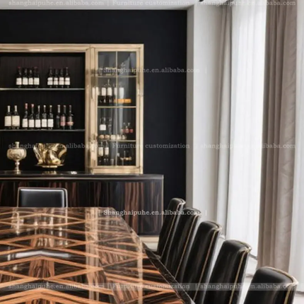 Modern Light Luxury Long Dining Table Set – Veneer Parquet Painted Top, Spacious Design for 12 People with Chairs