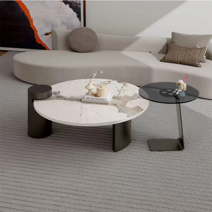 Italian modern luxury round sintered stone coffee table set nesting center table for apartment furniture factory wholesale priceNatural Real Marble Coffee Table customize
