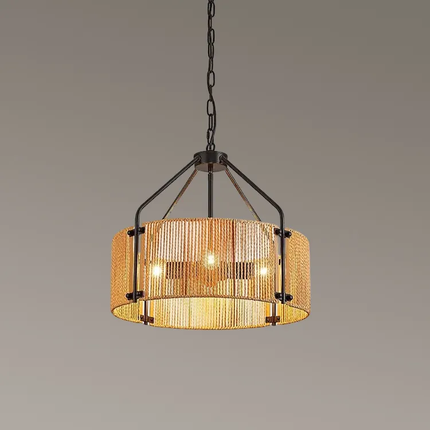 Rattan Pendant Light Hand Woven Wicker Chandelier Adjustable Chain for Dining Room Living Room Kitchen Island Farmhouse Decor