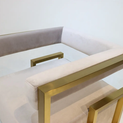 Modern Leisure Dining Chairs White Velvet with Gold Stainless Steel Armrest