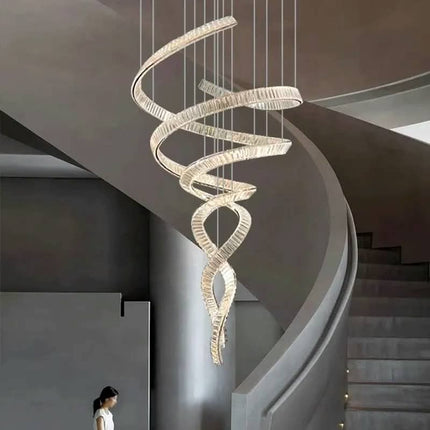Contemporary Luxury Large Spiral Stainless Steel Crystal Chandelier Adjustable Height LED Project Installation Modern Villa