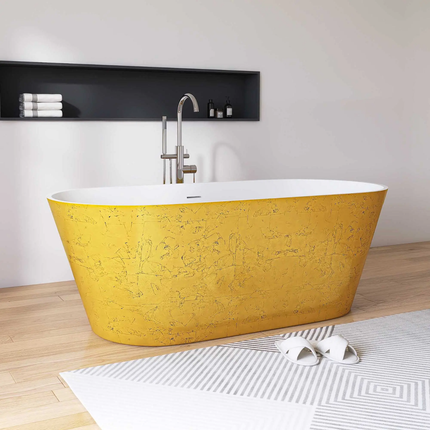 Maydon Modern Freestanding Oval Bathtub Gold Stylist Solid Surface Soaking Tub 1600mm Durable & Eco-Friendly