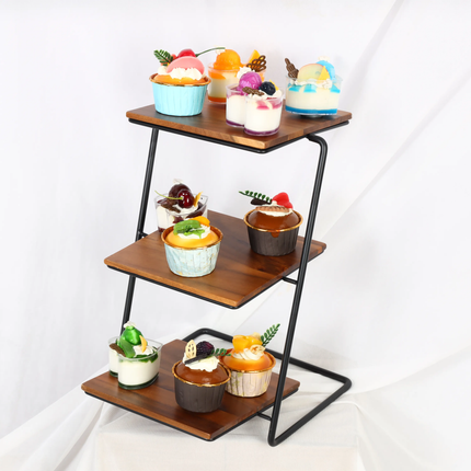 Three Layer Display Shelf Cake Table 3 Tier Acacia Wooden Serving Trays