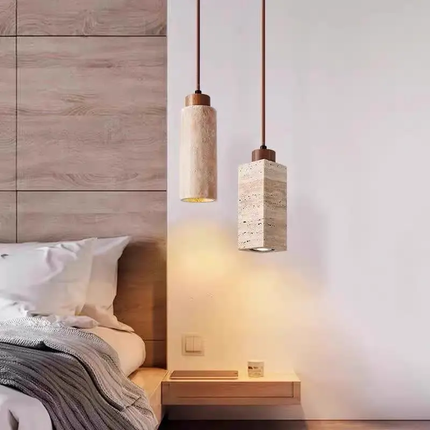 Wabi Sabi Stone LED Pendant Lamp Dimmable Postmodern Dining Room Bedside Living Room Hotel Restaurant Kitchen Hanging Travertine