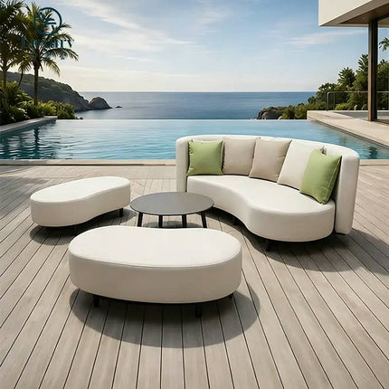 Luxury Outdoor Teak Furniture Solid Wood Outdoor Sectional Sofa Set All Weather Sun Resistant Fabric Lounge Couch Sofa