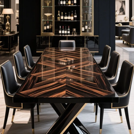 Modern Light Luxury Long Dining Table Set – Veneer Parquet Painted Top, Spacious Design for 12 People with Chairs