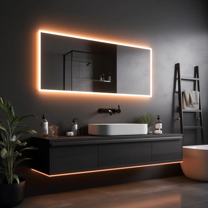 Custom Modern Luxury Waterproof Wall‑Hung Stainless Steel Vanity with Double Sink and Smart Mirror