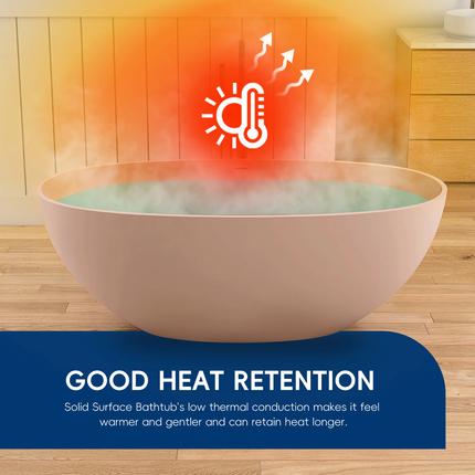 Maydon Modern Freestanding Oval Bathtub Solid Surface Soaking Tub Matt Pink Stylish Bathroom Design Durable Eco-Friendly 1550mm