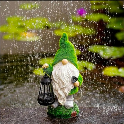 LED Outdoor Light With Lantern Waterproof Solar Resin Crafts Garden Yard Dwarf Statue