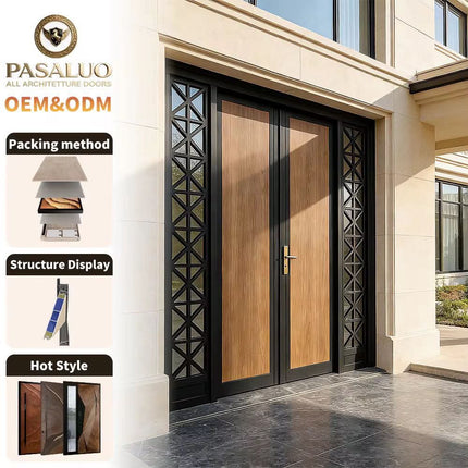 2026 OEM PSL Unique Design Strong Wooden Home Villa Entrance Security Front Entry Exterior Doors For Houses