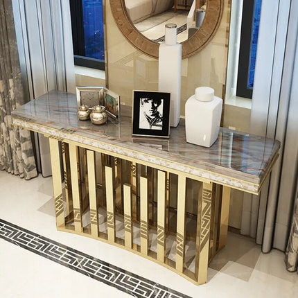 Luxury Modern Console Table with Rose Gold Stainless Steel Base & Black Marble Top