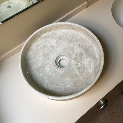 Custom Japanese Wabi Sabi Bathroom Sink Natural Marble Stone WashBasin Round Shape Travertine Wash Basin