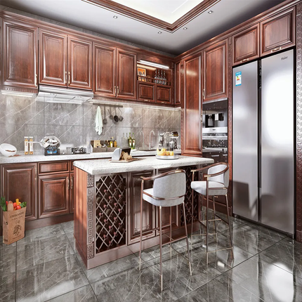 Rustic Style Solid Wood Classic Kitchen Furniture with Custom Island Cabinet