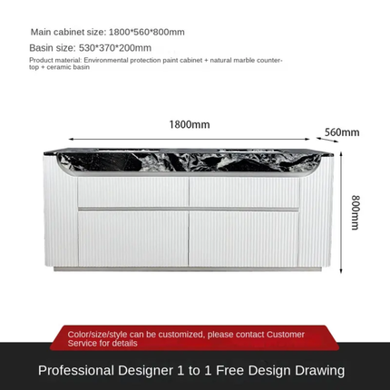 All-in-one seamless natural marble countertop with bath mirror floor-to-floor rubber wood bathroom cabinet for bathrooms
