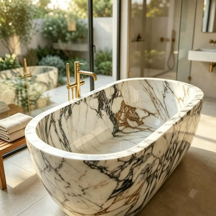 Luxury Calacatta Viola Marble Bathtub For Italianate Freestanding Soaking Tub For Modern Villa Hotel
