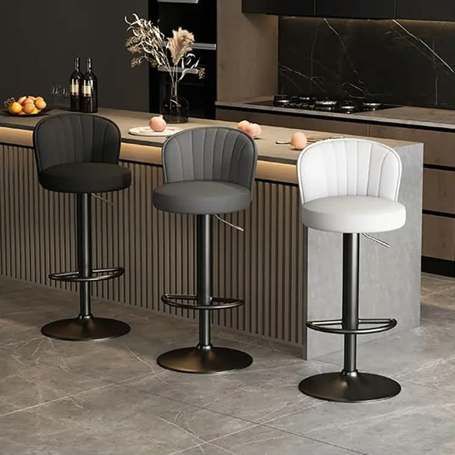 Pure Tone TUQ Chair White Thick Round Seat Bar Stool for Home Bar Space Contemporary White Back Support Bar Chairs