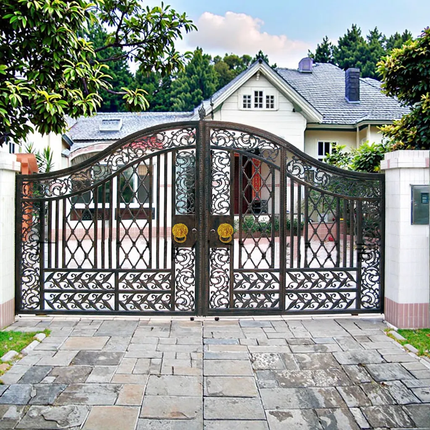 Outdoor Large Luxury Double Door Wrought Iron Gates Swing Design Automatic Durable Eco-Friendly Powder Coated High Quality