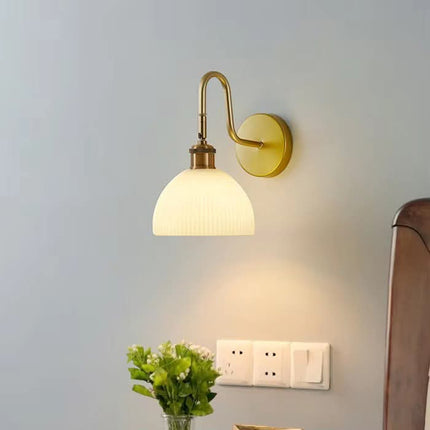 Scandinavian Creative Modern Iron Bedside Wall Lamp Bedroom Corridor Aisle Glass E27 Milky White Simple