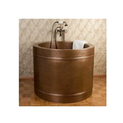 Compact Double Wall Hammered Copper Freestanding Oval Soaking Tub Rustic Luxury Bathroom Fixture Handcrafted Design Portable