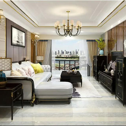 European Retro Sofa Living Room Furniture Set Solid Wood Genuine Leather Living Room Sofas Old Home Sofa Set