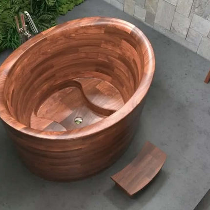 Modern Freestanding Teak Wood Resin Bathtub with Soaking Function For Hotel Use