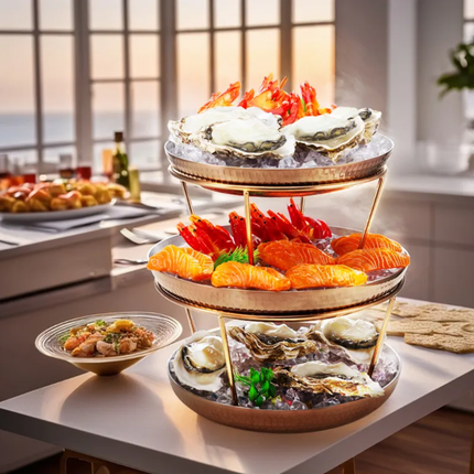 Luxury Hotel Catering Equipment Buffet Stainless Steel Hammered Multi-Layer Seafood Display Stand Desktop For Hotel Restaurant