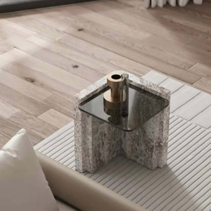 Modern Side Table For Living Room Home Furniture with Tempered Glass Top and Marble For Sofa Use