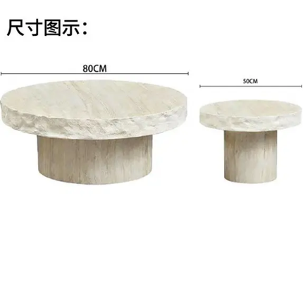 Modern beige travertine accent coffee table with rough chiseled edge stone side table for home decor