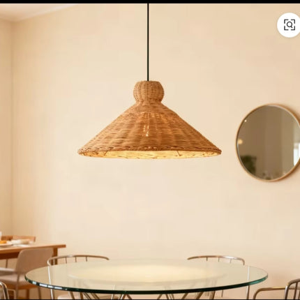 Modern Woven Rattan Pendant Light – Boho Hanging Lamp for Dining Room, Natural Fiber Ceiling Lighting Fixture