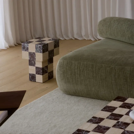 Modern marble coffee table unique style with natural red and white square checkerboard square plinths pedestal coffee table
