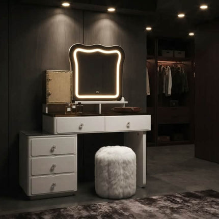 Trendy Premium Modern Solid Wood Vanity Desk Lighted Standing Storage Drawer Durable Apartment Bedroom Home Office Living Room
