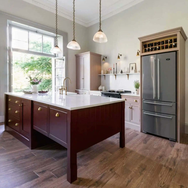 Red Pink Classic Luxury Solid Wood Modular Kitchen Cabinets with Plywood Construction Modern Kitchen Island Hinge & Backplash