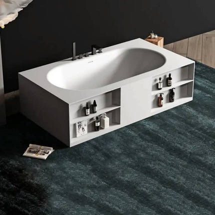Custom Size Bathtub Luxury Bathroom Freestanding Artificial Marble Stone Acrylic Resin Solid Surface Bath Tub Bathtub