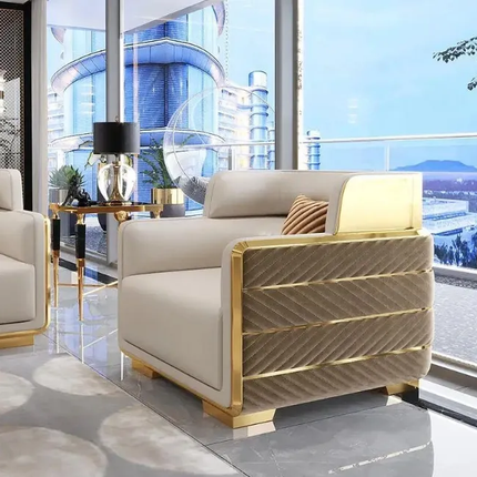 Luxury Velvet Upholstered Living Room Sofa Set Stainless Steel Back Stripe Decoration Sofa Furniture for Villa