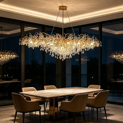 Modern Crystal Dining Room Chandelier Raindrop Tree Branch Light For Living Room Bedroom Hotel Lobby Crystal Chandelier Island