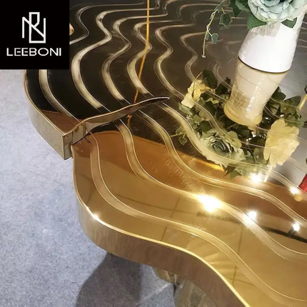 Home Furniture Unique Design Banquet Table Stainless Steel Gold 6 Seater Luxury Dining Table