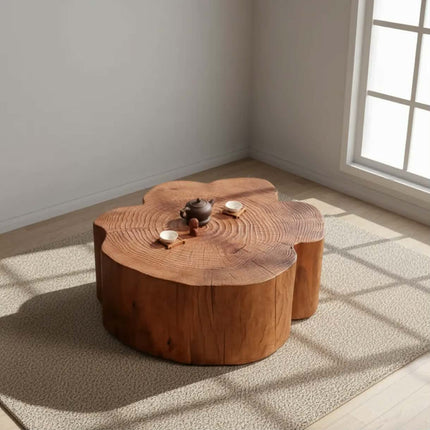 Made of concrete Wabi-Sabi Style Medieval Solid Wood Coffee Table Natural Edge Irregular Shape Living Room Furniture Vintage
