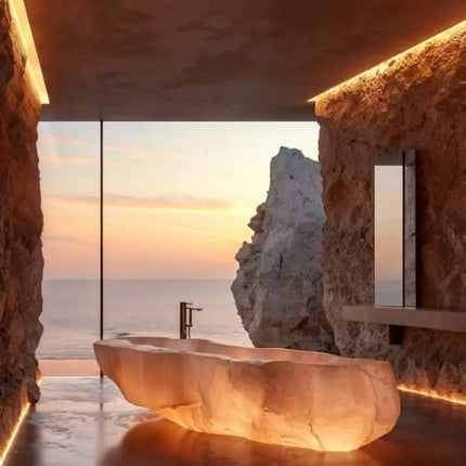 LUXURY Marble Bathtub LED Lights Adjustable Massage Jets Temperature Control freestanding High Quality Natural Bathroom Villa