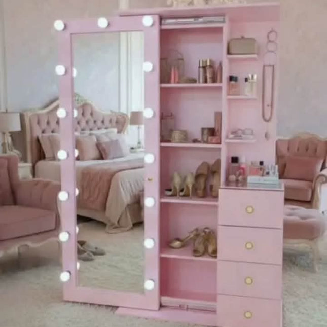 MIodern MDF Makeup Vanities Different Color Customized Dressing Table with Lighted Mirror  Storage Cabinet  Bedroom Furniture