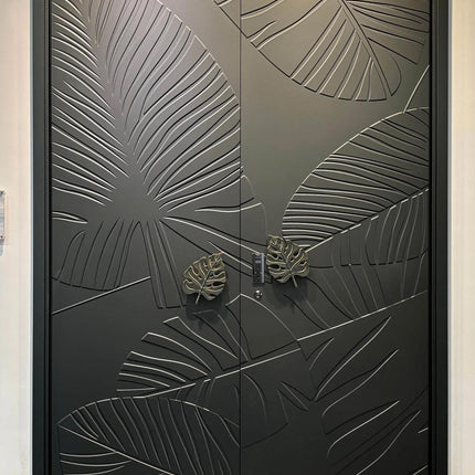 Newland Customized High Quality Aluminum Alloy Tropical Design Well Sealed Luxury Golden Engraved Security Front Door 3-year