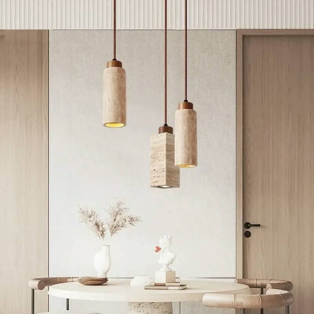 Wabi Sabi Stone LED Pendant Lamp Dimmable Postmodern Dining Room Bedside Living Room Hotel Restaurant Kitchen Hanging Travertine