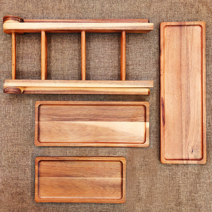 High Quality Solid Acacia Wood Three-Tier Serving Tray Modern Design Polished Eco-Friendly Party Tray
